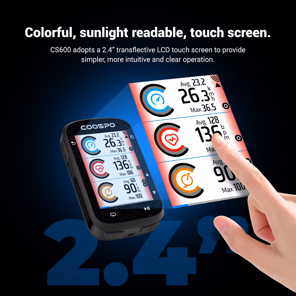 The CS600's 2.4 inch transflective touchscreen