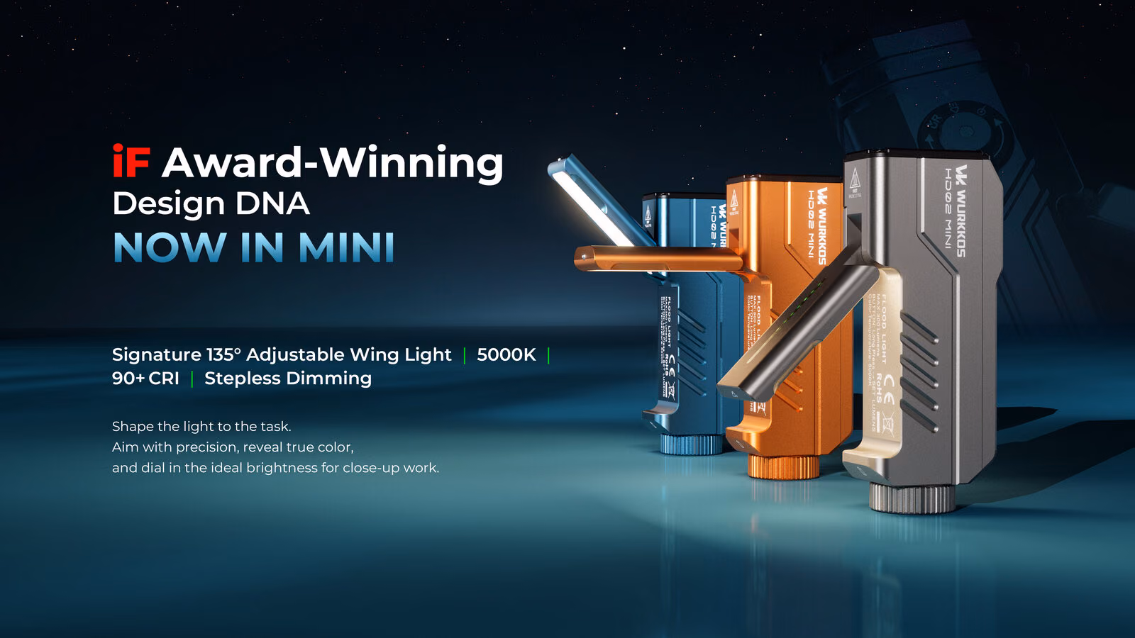The HD02 Mini wing light, rated at 90+ CRI