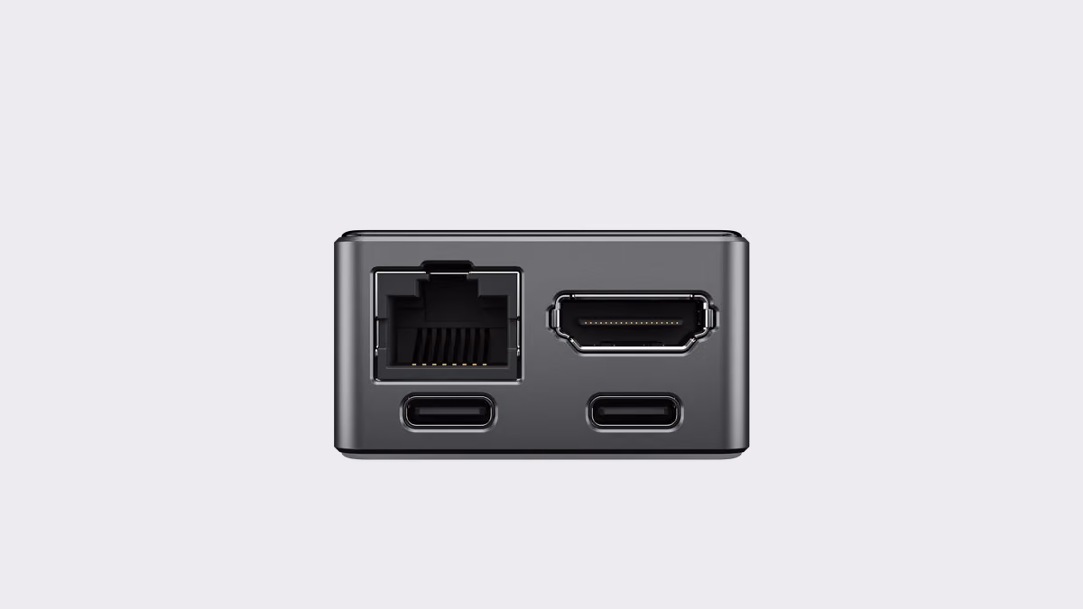 The JetKVM Mini rear panel: Ethernet, HDMI input and two USB-C ports