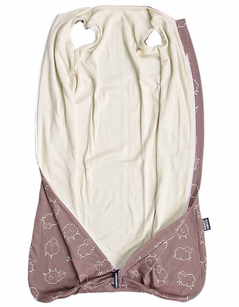 The bag opened out to show the merino knit lining