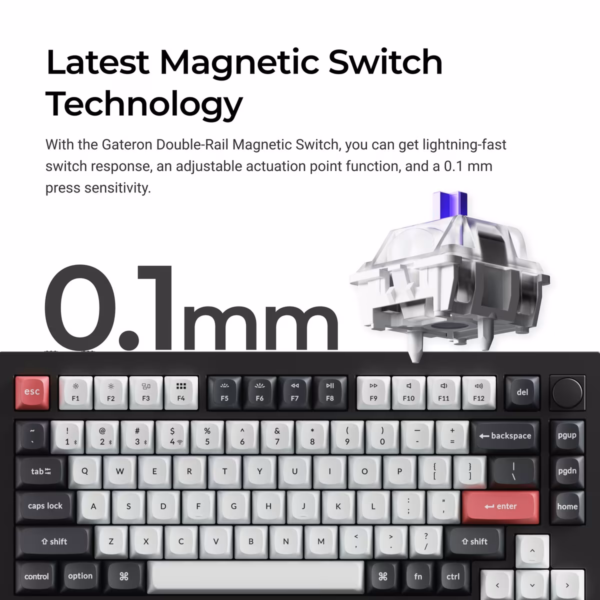 Keychron's illustration of the Gateron double rail magnetic switch and adjustable actuation