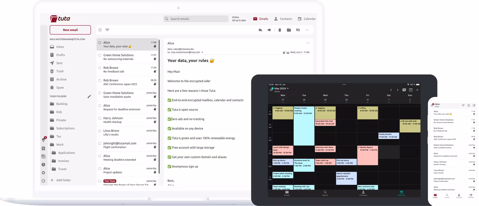 Tuta Mail and Calendar on desktop and tablet